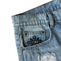 Distressed Drop Layer Denim